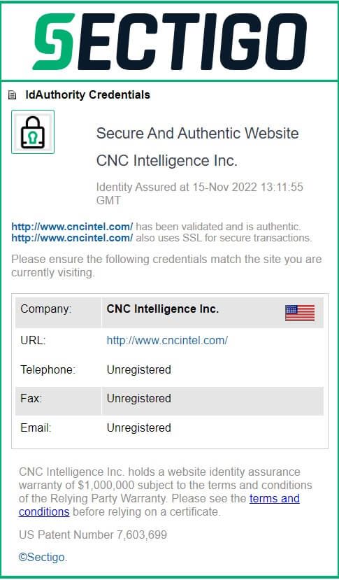 Screenshot of Sectigo website showing that cyberintelligence.ltd is a verified domain